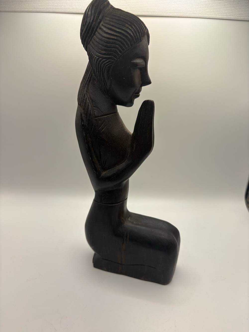 Vintage Hand Carved Balinese Kneeling Prayer Figure Indonesian Wood Sculpture